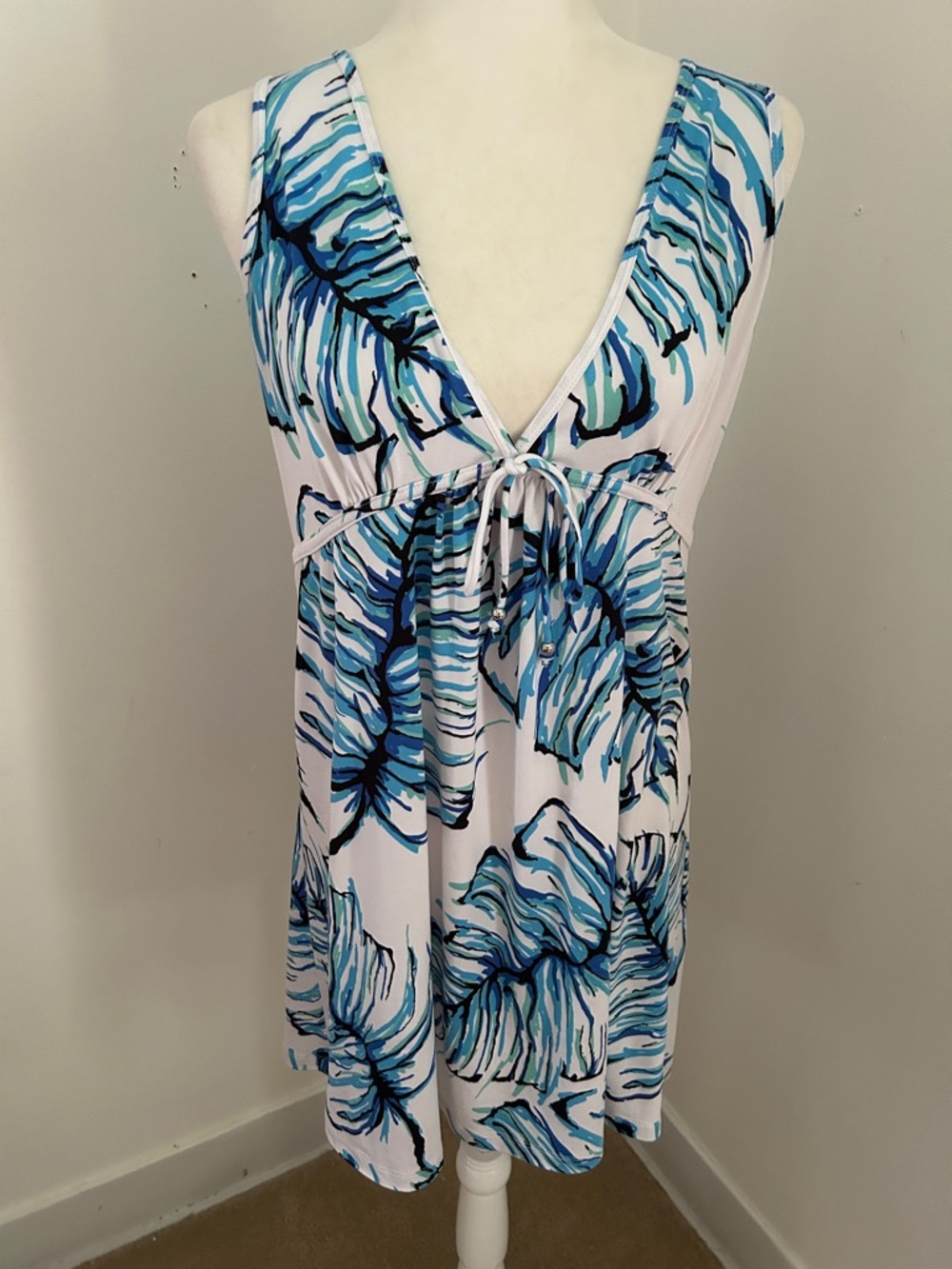 Portocruz Blue Leaf-Print Women's Swim Cover-Up/Sun Dress sz M